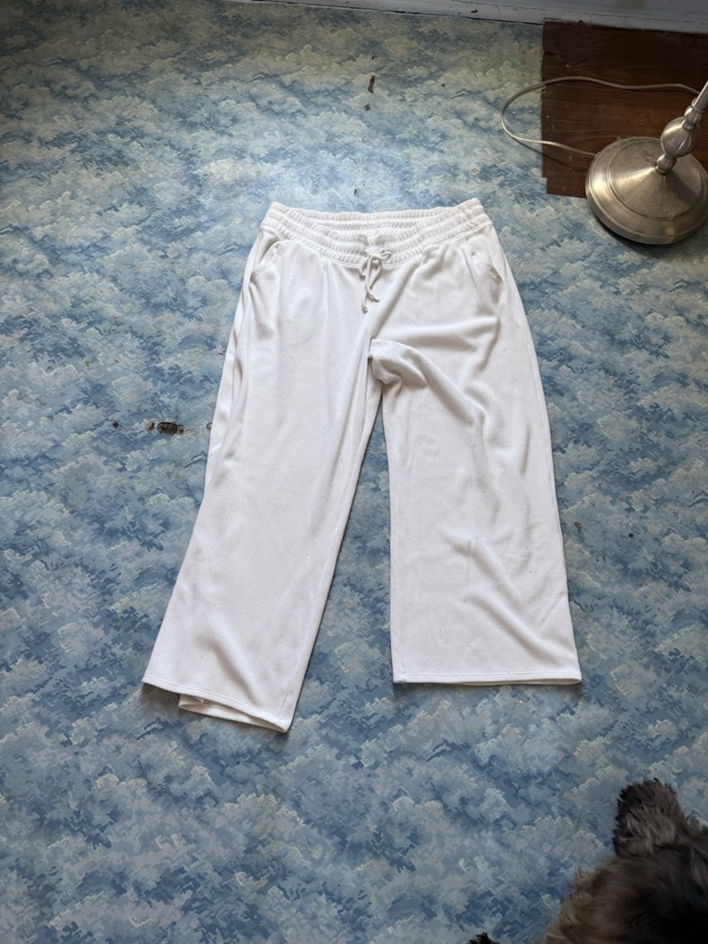 White Drawstring Waffle Wide-Leg Lounge Pants